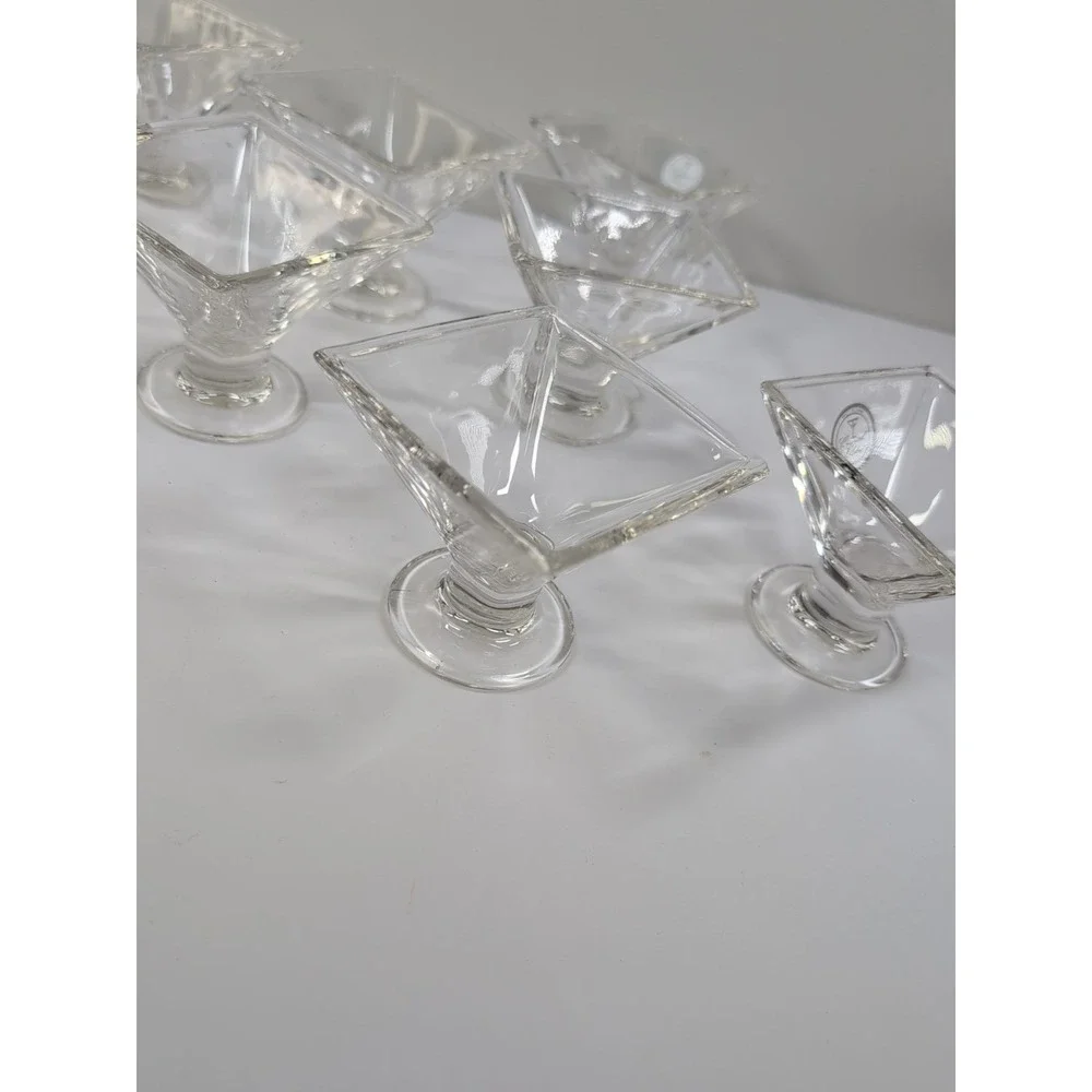 Set of 8 Crystal Clear Square Pyramid Shaped Footed SHERBERT DISH‎ 3